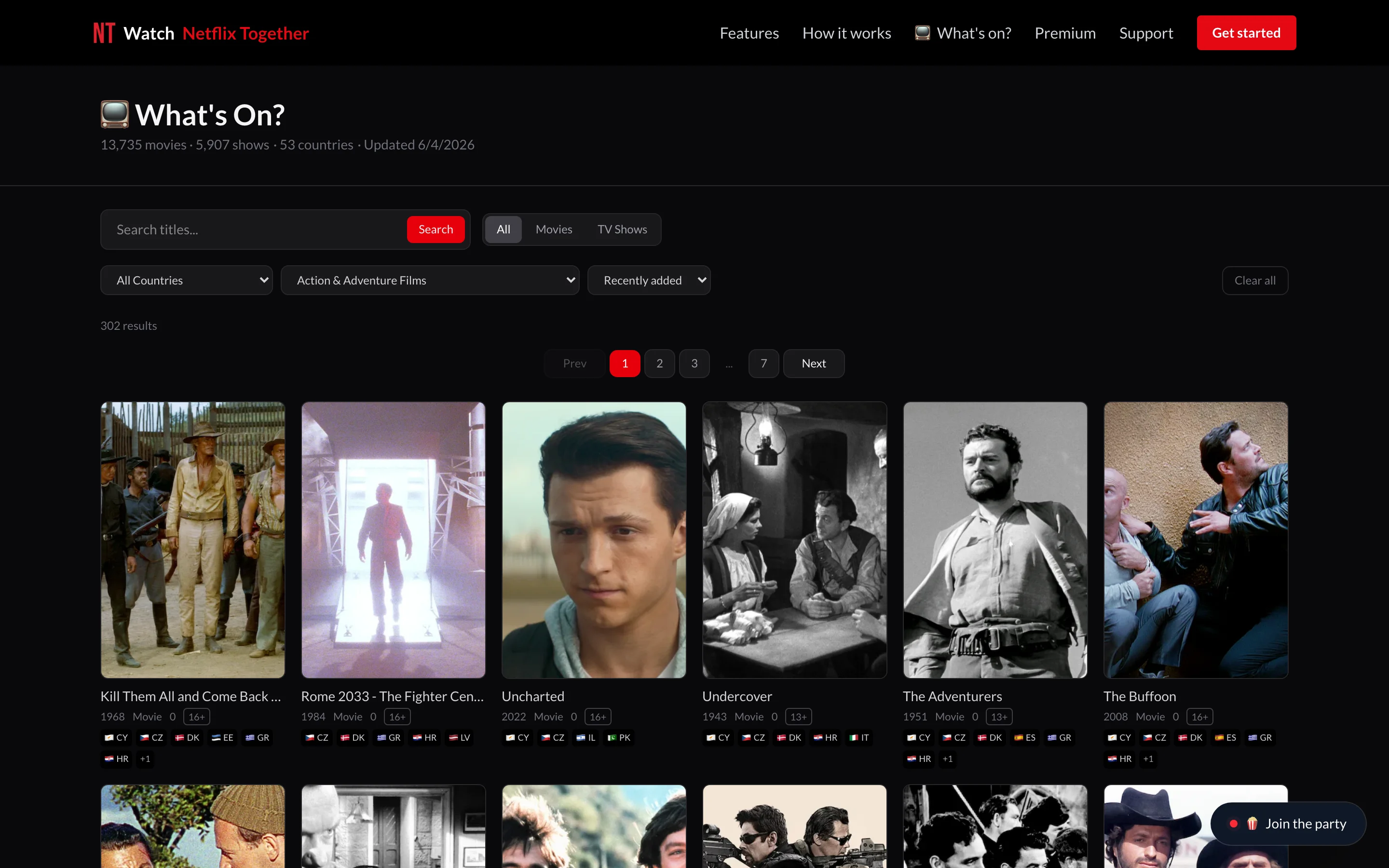 Catalog filtered to Action and Adventure Films