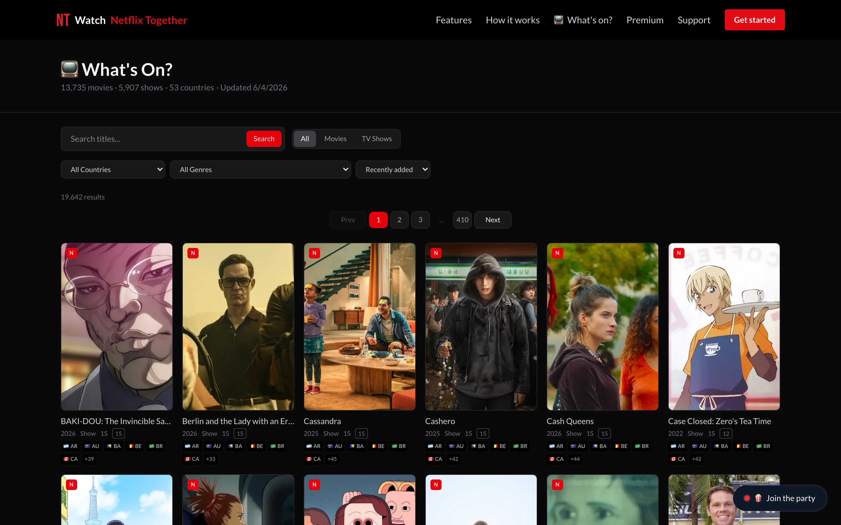The full catalog browser with recently added titles