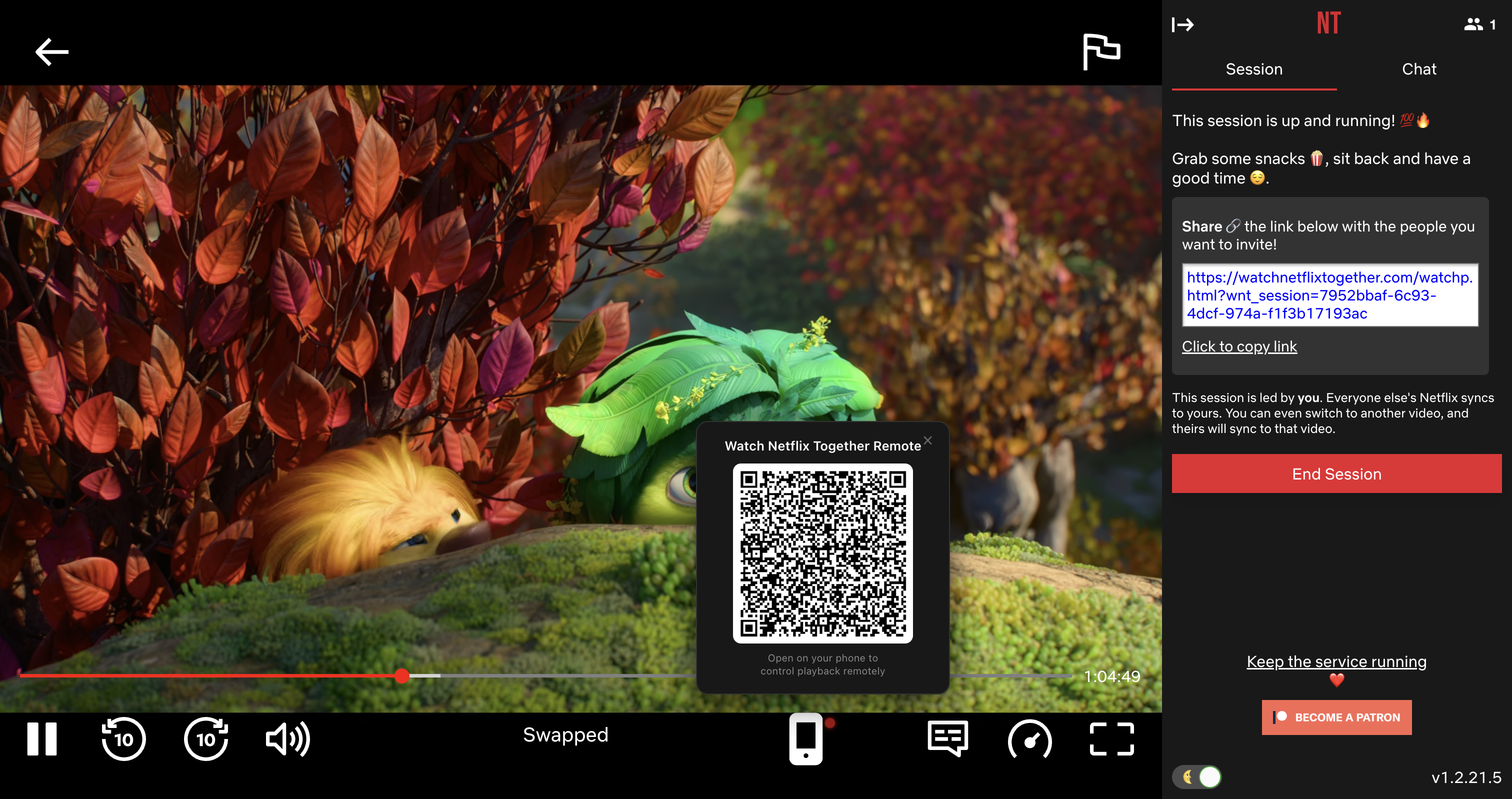 QR code overlay on the Netflix player