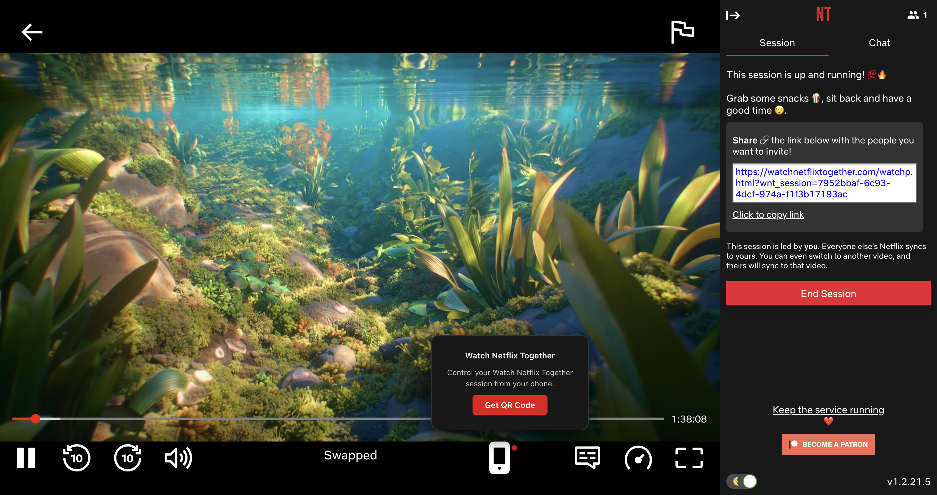 Hover tooltip showing the Get QR Code button