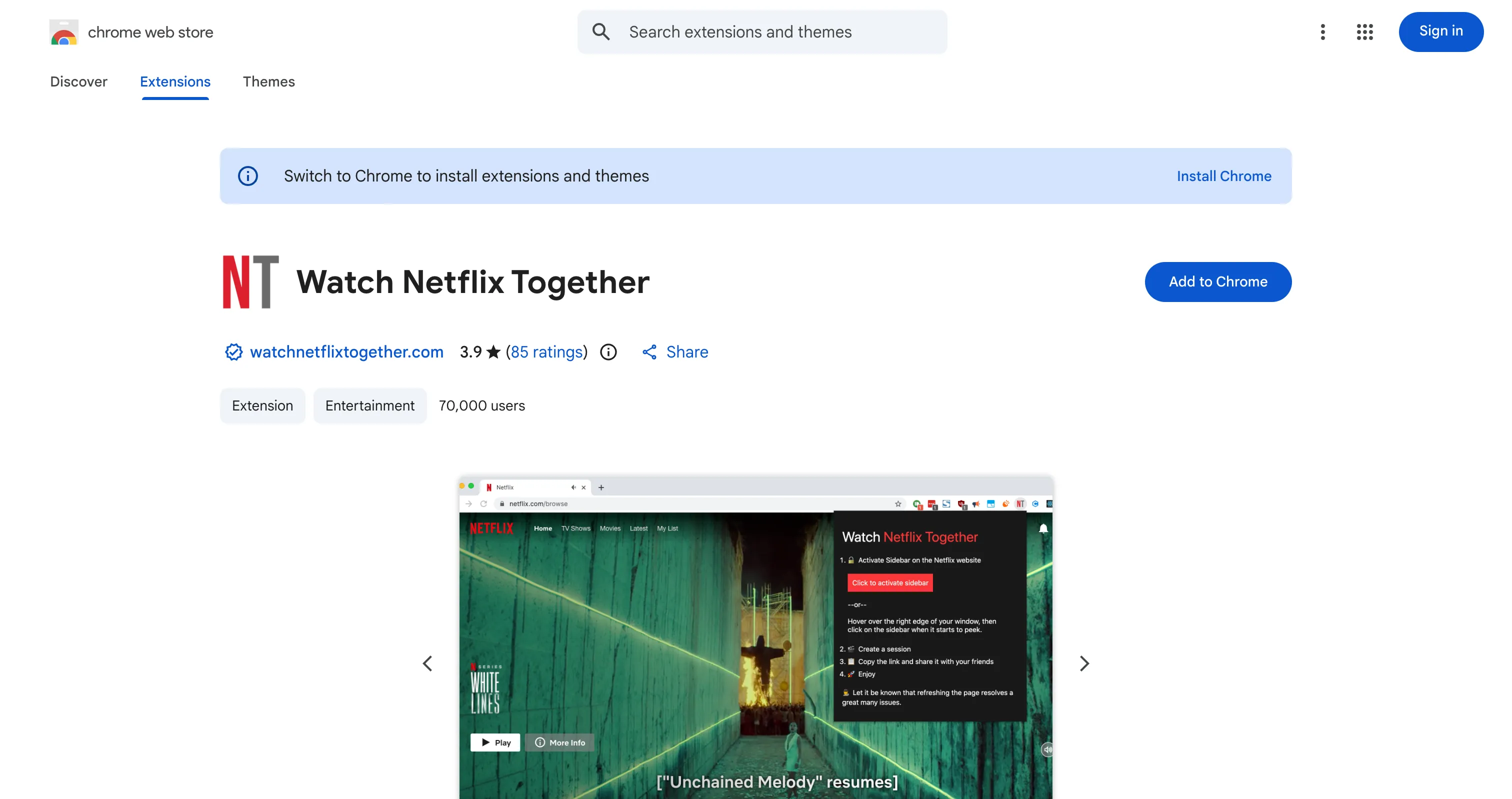 Extension in the Chrome Web Store